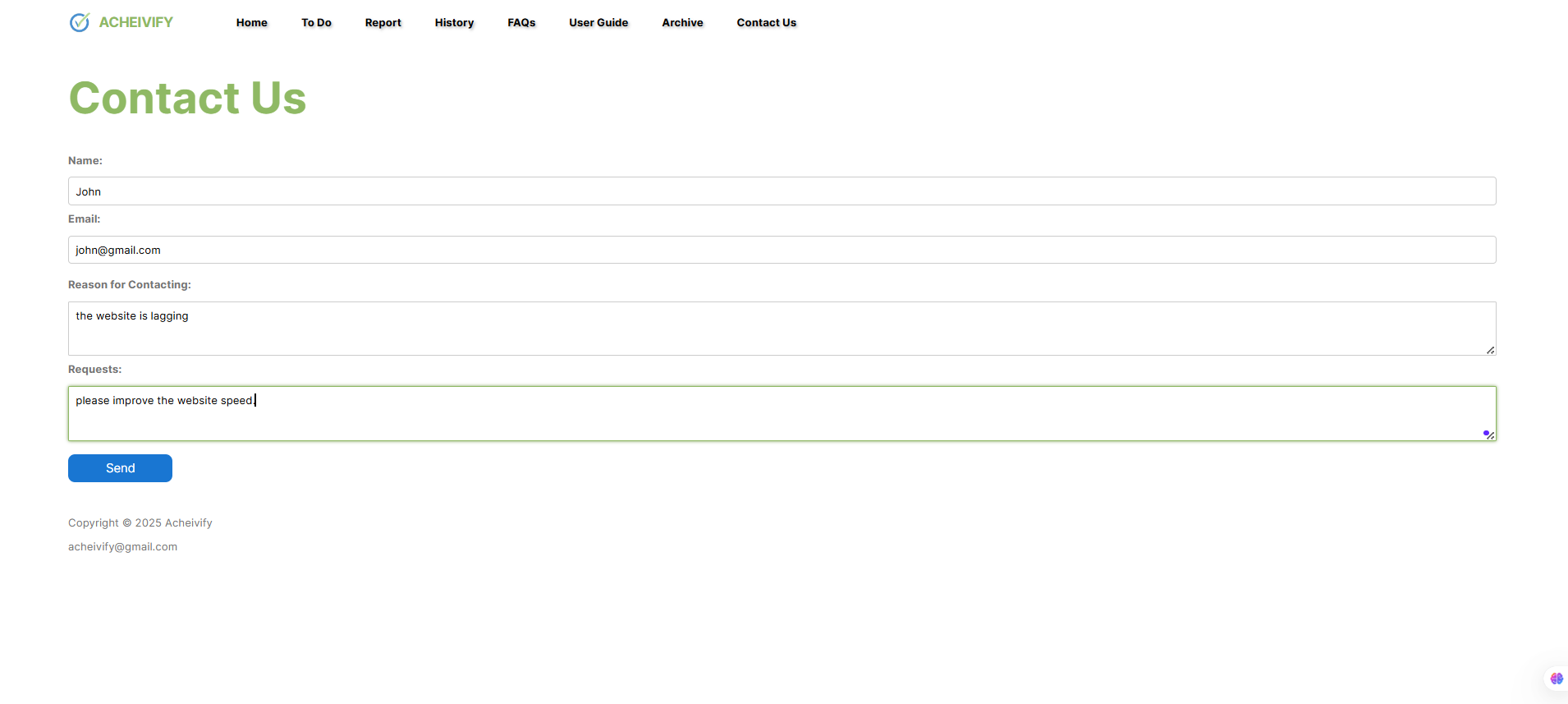 Example usage for the Contact Us page.